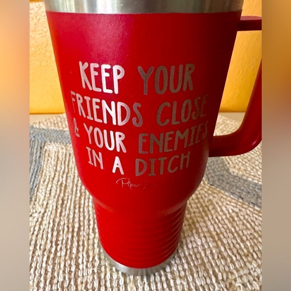 Piper lou red and silver cup with handle